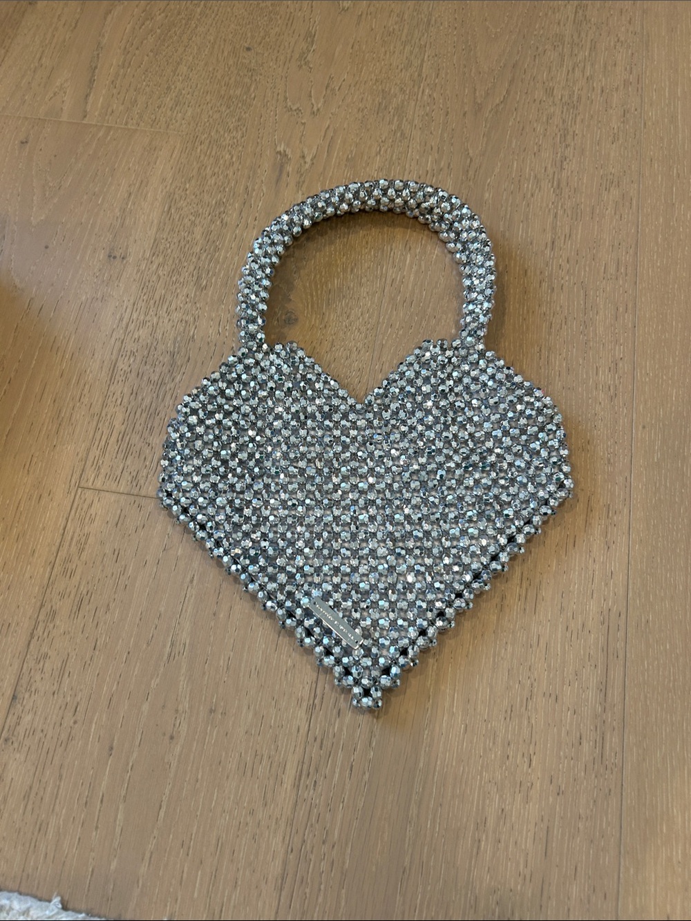 Loeffler Randall Silver Heart-Shaped Beaded Handbag